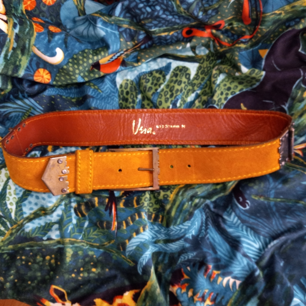 Vera M Vintage 70s Genuine Suede Hitchlock Wide Boho Statement Belt Harvest Gold
